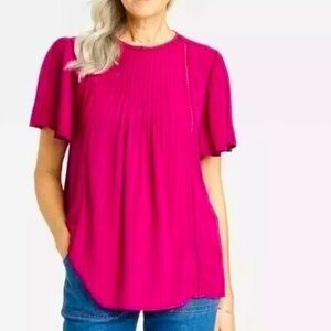 Knox Rose Flutter Sleeve Eyelet Embroidered Top, size Med